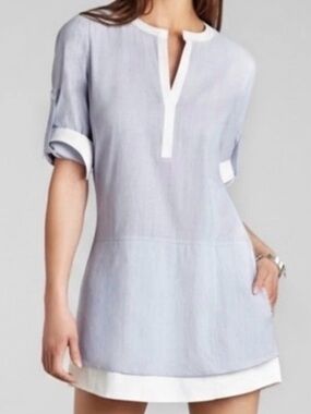 BCBGMaxAzria Light Blue Tunic Shirt Dress with White Trim cotton size small